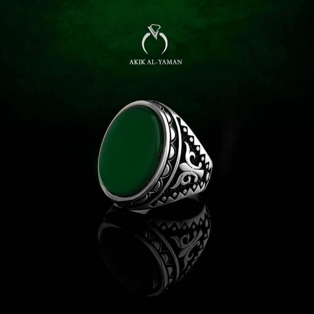 Cincin Batu akik Yaman Ahdhor dengan Ring Perak Original Yemen