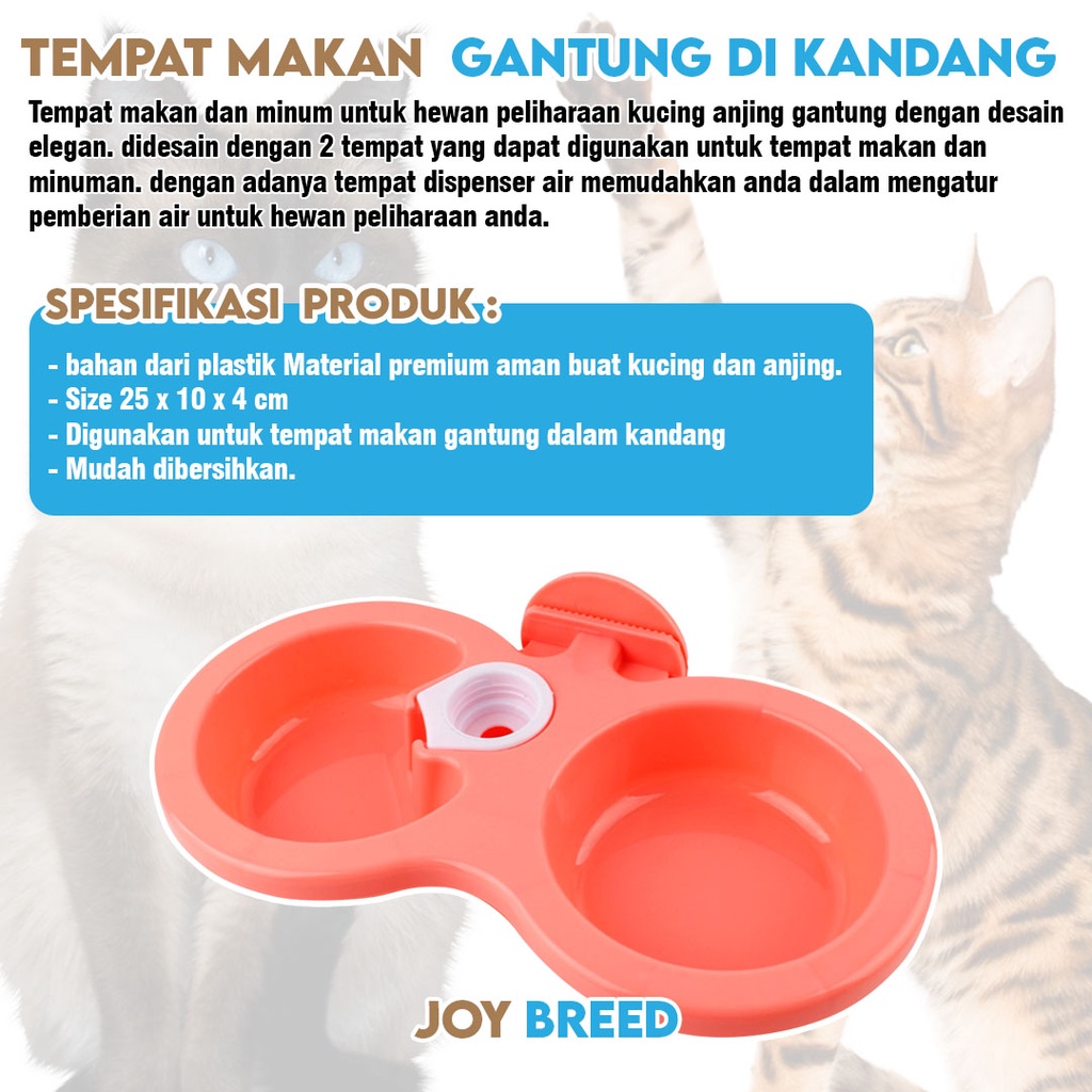 TEMPAT MAKAN KUCING GANTUNG MODEL DOUBLE DENGAN WATER DISPENSER MURAH | JOY BREED OFFICIAL