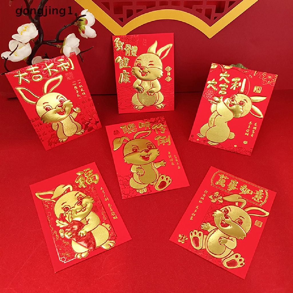 Ggg 6pcs Amplop Merah Imlek 2022tahun Amplop Merah Tahun Paket Merah New Year Festival Musim Semi Kelinci Kantong Uang Hongbao Merah Hadiah Amplop ID