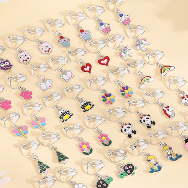 Sa 20pasang Anting Klip-on Hewan Hati Bunga Daisy Anting Wanita Warna Campur Tanpa Sakit Tidak Berlubang Anting Set