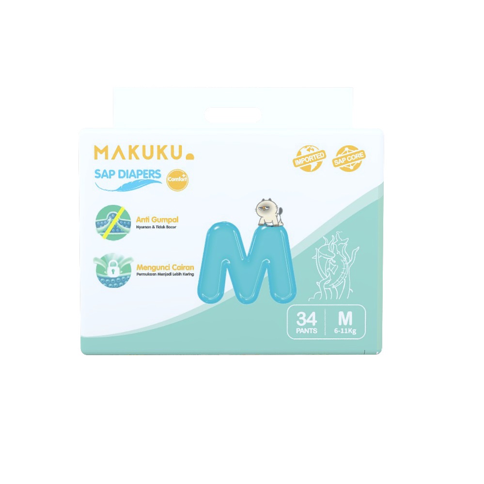 MAKUKU SAP Diapers Comfort Pants M Isi 34 Pcs Popok Bayi