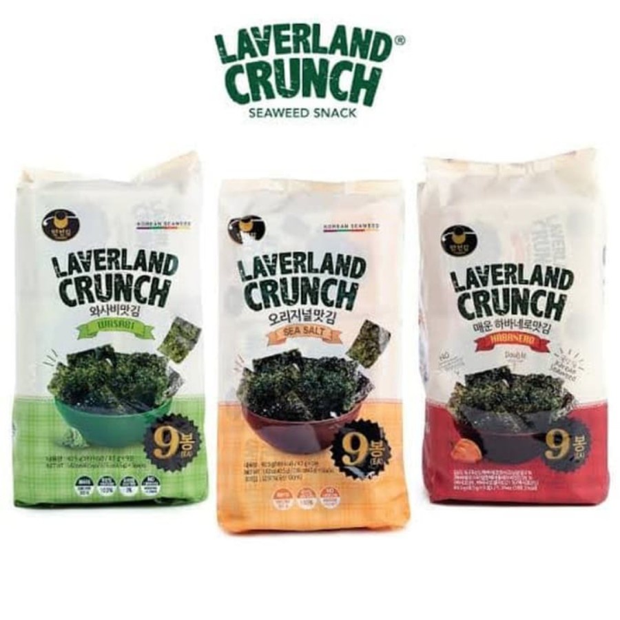 

laverland crunch seaweed snack korea 3 varian habanero wasabi seasalt