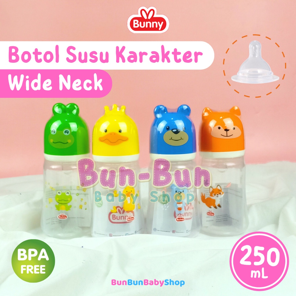 LUSTY BUNNY Botol Susu Wide Neck Bayi 250ml Bottle Milk Baby New Born Nipple Bulat Standart BPA FREE Perlengkapan Baru Lahir Peralatan Makan MPASI Anak Balita Food Grade Bunbunbabyshop