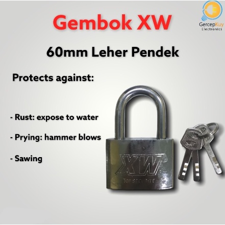 Gembok XW 60mm Leher Pendek + 3 Kunci