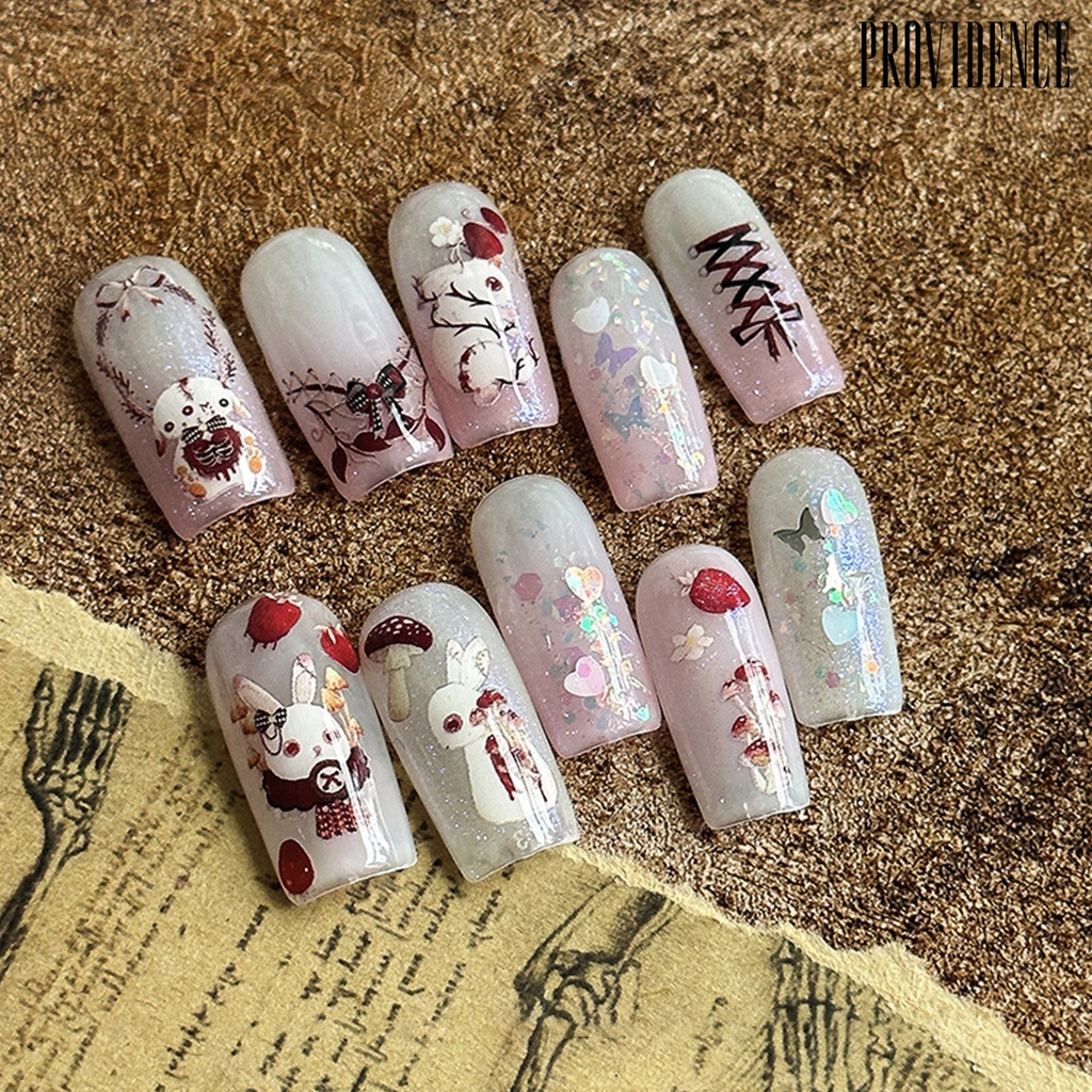 Providence Nail Art Stiker Perekat Diri Tidak Luntur Mudah Tempel Yang Dapat Dilepas DIY Ultra Tipis Kartun Hewan Gaya Gelap Kelinci Kuku Patch Perlengkapan Kuku
