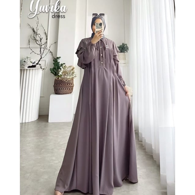 Gamis Kekinian Terbaru 2022 Viral Yuvika Dress (FREE BROSS) Baju Wanita Jumbo Busui Friendly Outfit Kondangan Matt Crinkle AirFlow