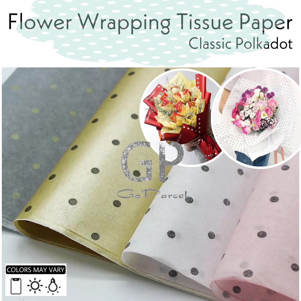 ( 5 Lembar ) CLASSIC POLKADOT - FLOWER WRAPPING TISSUE PAPER / KERTAS TISU / BUKET BUNGA / KERTAS BUNGA