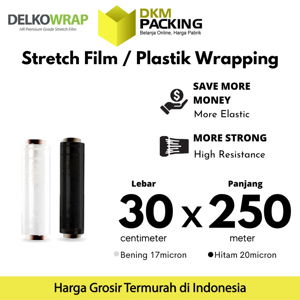 

Plastik Wrapping Stretch Film 30cm x 250m BENING/HITAM DELKOWRAP TERMURAH /SATUAN