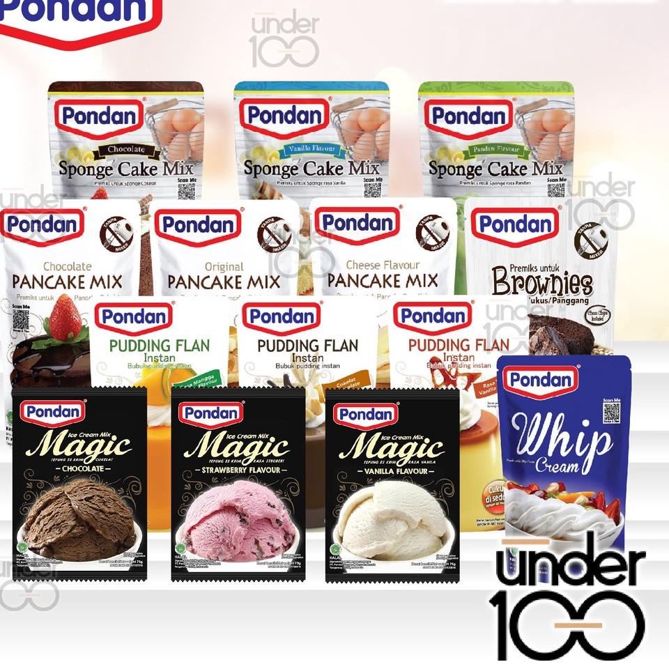 

ぬ ❤ UNDER100 ❤ PONDAN Sponge Cake Mix | Pancake Mix | Brownies Kukus Panggang | Pudding Flan | Ice Cream Mix Magic | Instant | BPOM ☀