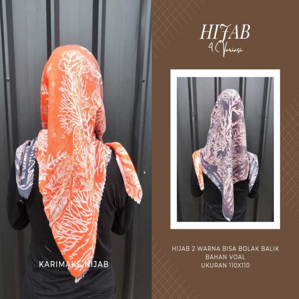 Karimake Hijab Scraft Motif Rumput Laut 2 Sisi