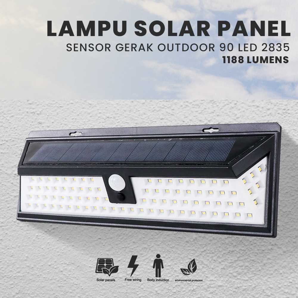 #Lampu Solar Panel Sensor Gerak Outdoor 90 LED 2835 - LF-1630 #100% Ori
