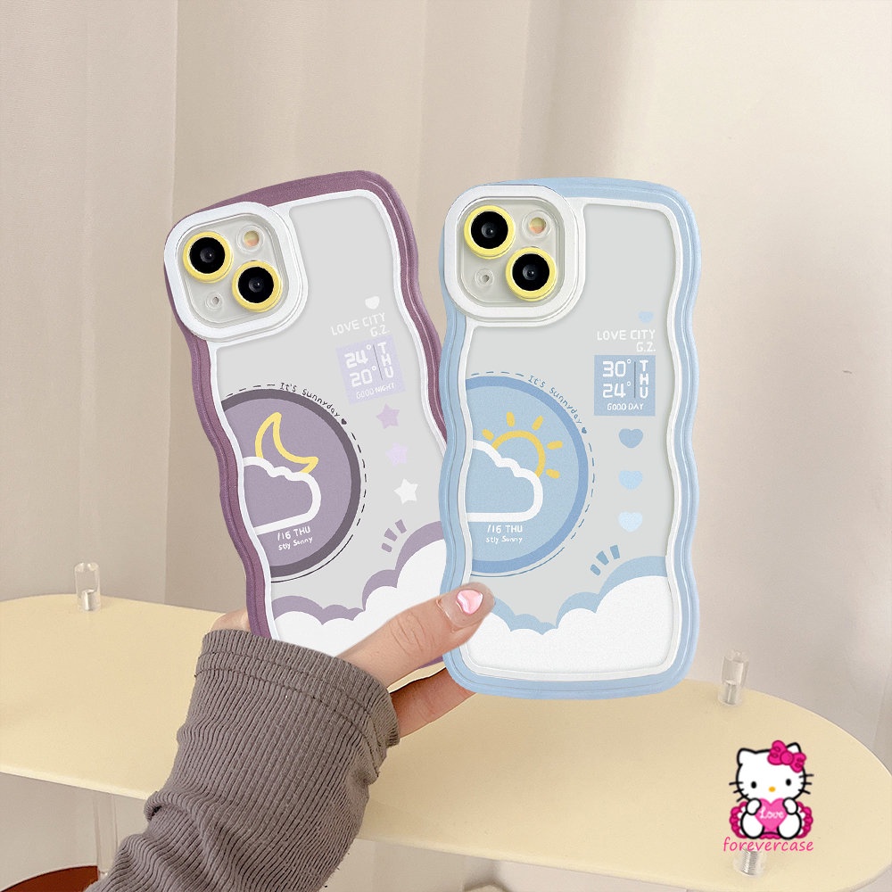 IPHONE Case Kompatibel Untuk Iphone11 6 6s 8 7plus 14 13 12 Pro Max 14Plus XR X XS Max SE 2020kal Tepi Bergelombang Pecinta Siang Malam Ramalan Cuaca Soft TPU Couple Back Phone Cover