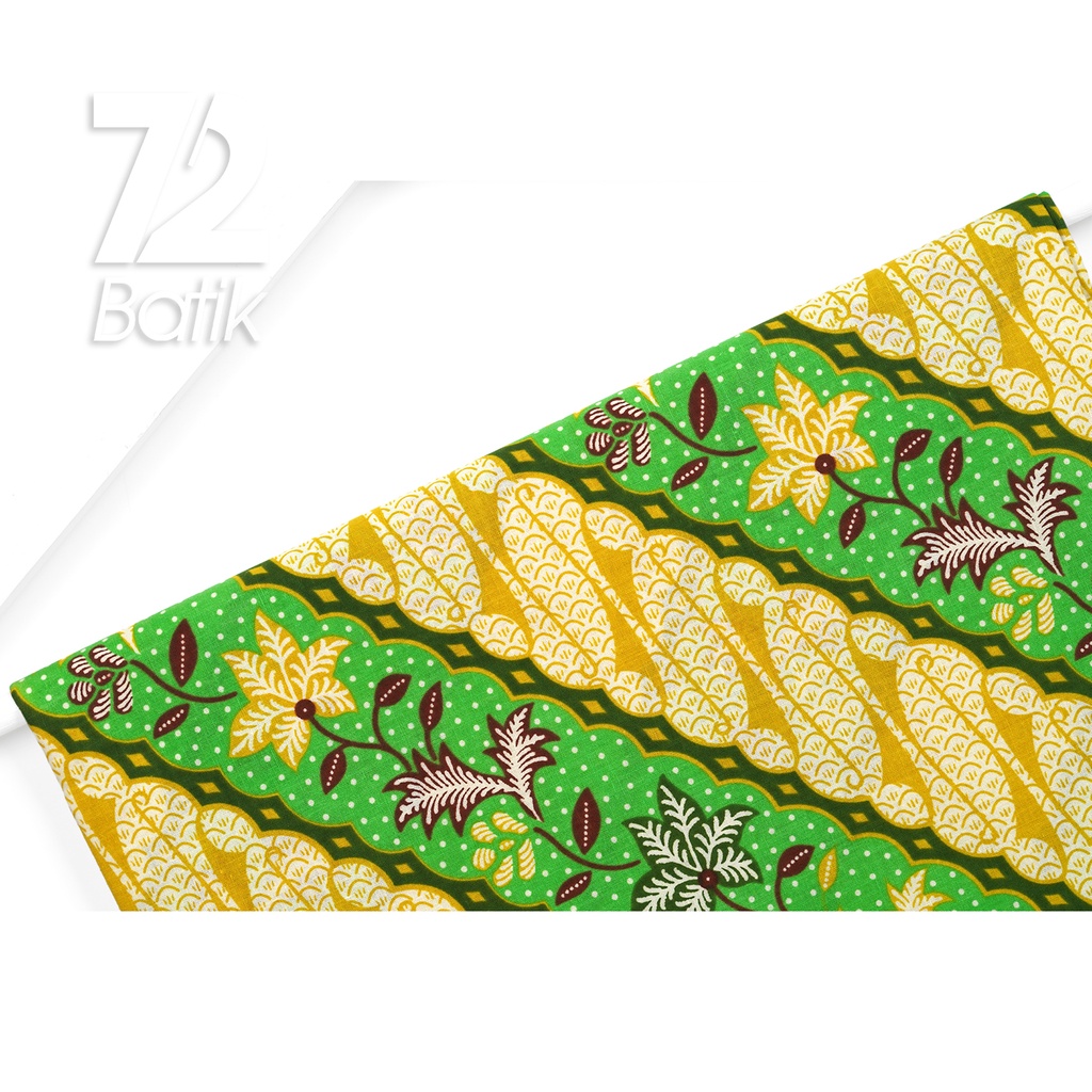 KAIN BATIK KATUN Premium Motif Daun Parang Warna Hijau Kuning 722984 Cap 72IL Jarik Jarit Samping Kebat Panjang Batik Katun Modern Premium Bahan Seragam Batik Pernikahan Kantor Keluarga Murah Kamen Jadi Batik Bali Lembaran