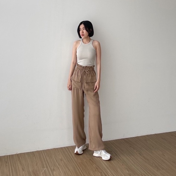 ZASKIYA - Hanna Pants / Celana Kulot Highwaist Crinkle Double Pocket