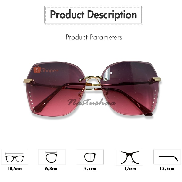 Kacamata Hitam Wanita No Frame Titanium Diamond Kacamata Fashion Wanita Murah Sunglasses Import Gradasi