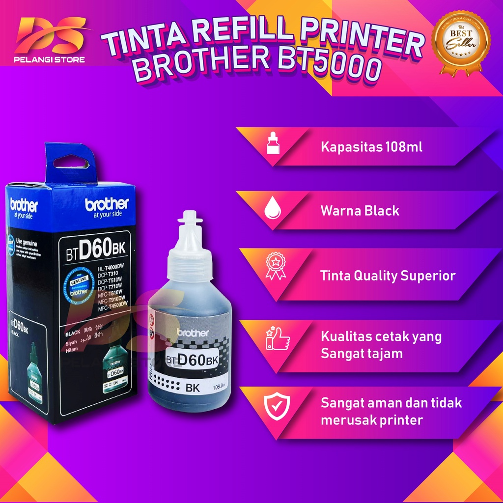 1 SET 4 PCS Tinta Brother BTD60BK BT5000 Tinta Printer DCP T310 DCP T510W DCP T710W DCP T810W MFC T910DW MFC T4500DW