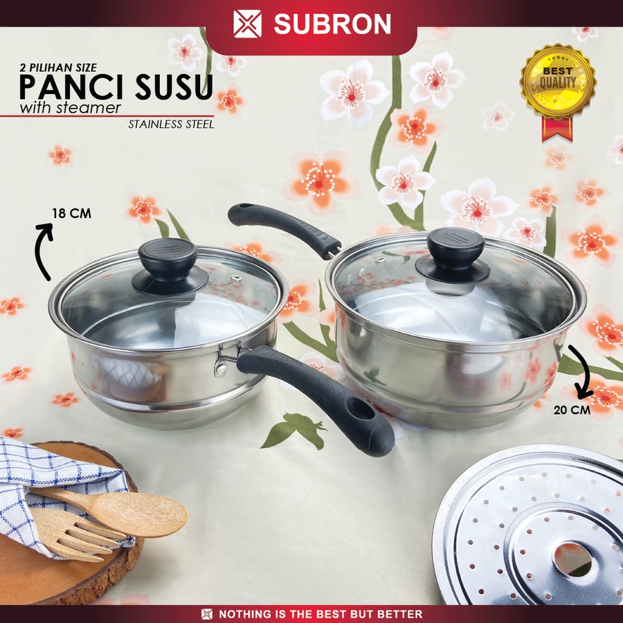 Panci Susu Milk Pot Steamer Kukus 18cm 20cm Stainless Kukusan - SUBRON