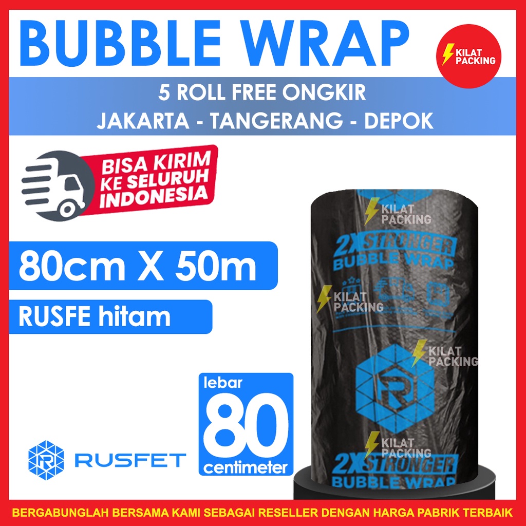 

Bubble Wrap Rusfet Hitam 80CM X 50M Tebal Plastik Bubblewrap Roll