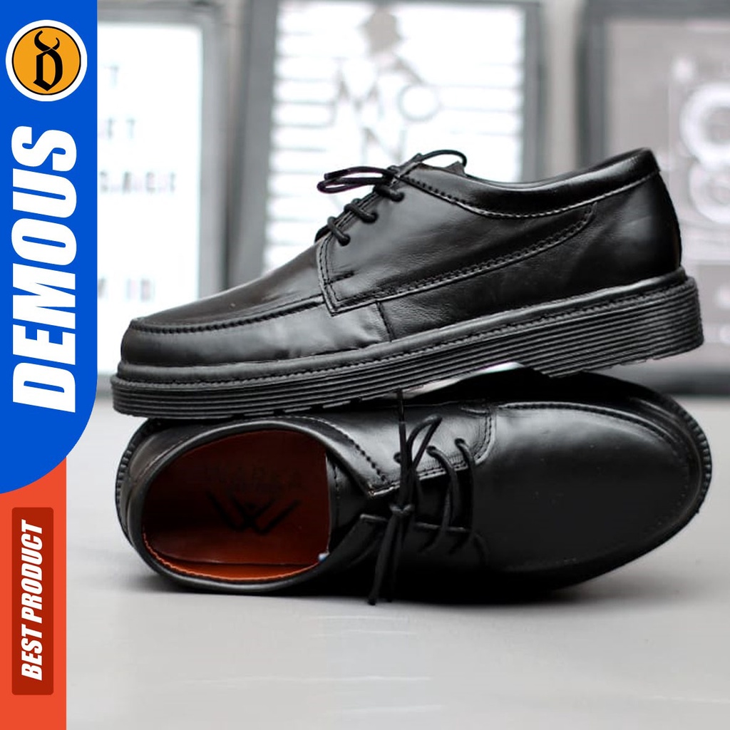 DEMOUS Blacksun - Sepatu Pantofel Kerja Formal Kulit Asli Casual Kerja Hitam Pria