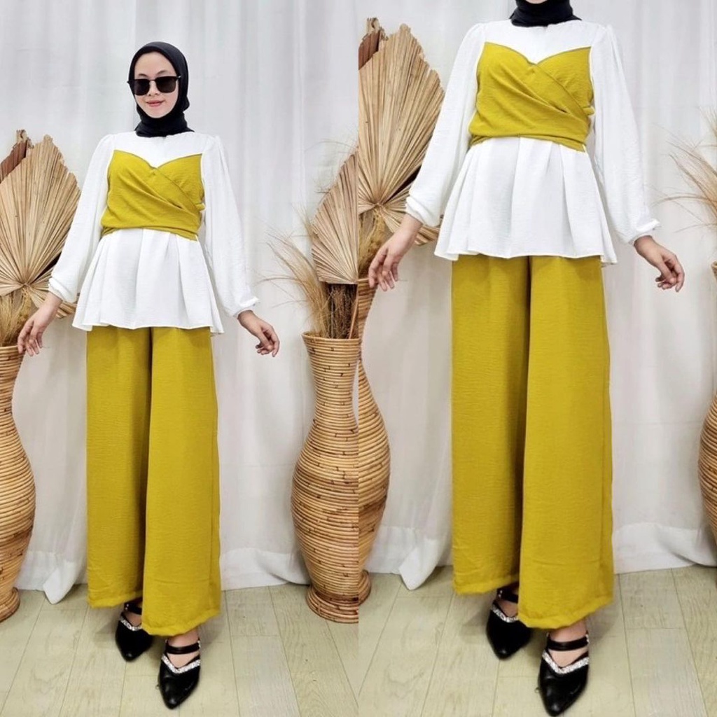 LESTI SETELAN BAJU WANITA BLOUSE DAN KULOT CRINKLE AIRFLOW PREMIUM ONESET VIRAL OUTFIT CASUAL KONDAN