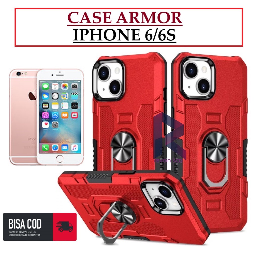 Case Armor IPHONE 6/6S Iring Cincin Magnetic Kesing Hp Protect kamera Premium Hard Case Standing Robot Pelindung Kamera