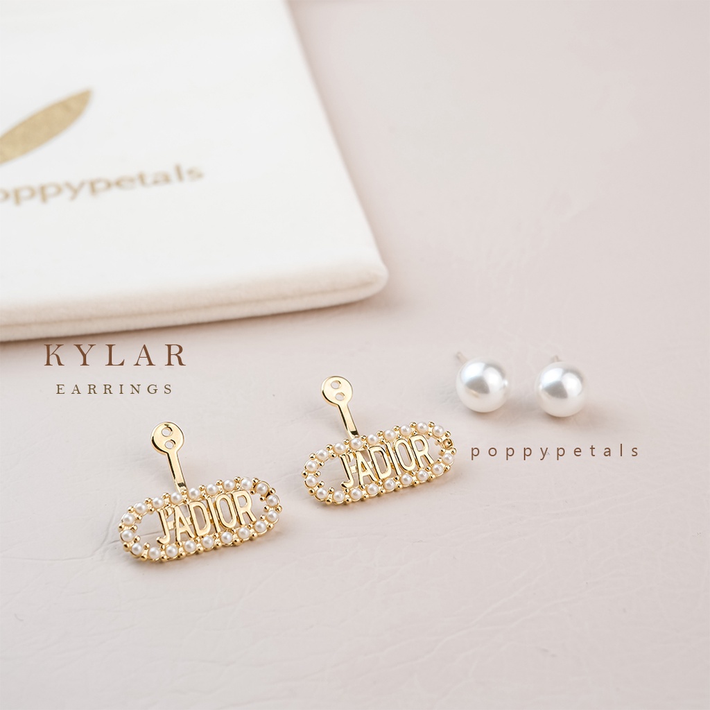 Poppypetals Kylar Earrings - Anting Tusuk Mutiara Jadior Lapis Emas Anti Karat Wanita Korea