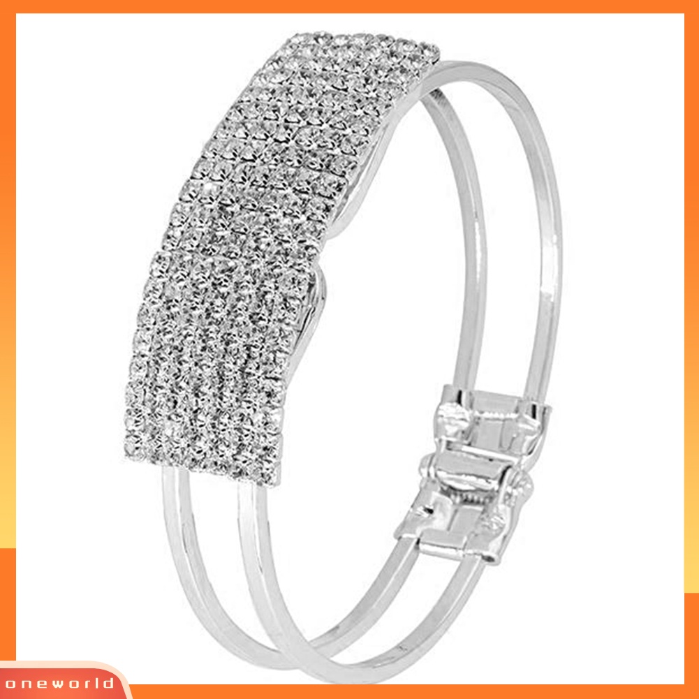[WONE] Mewah Penuh Berlian Imitasi Bertatahkan Berongga Band Cuff Bangle Gelang Wanita Perhiasan