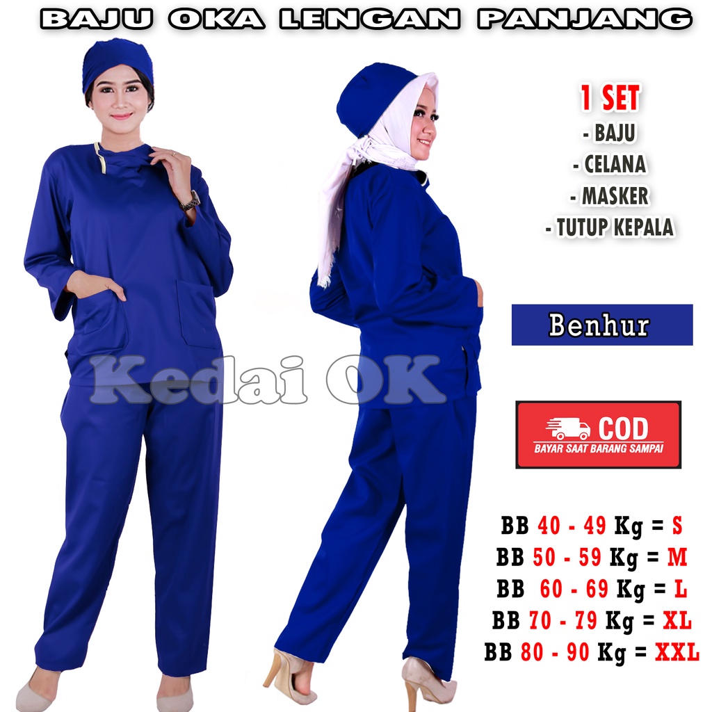 Baju Oka  Lengan Panjang - Seragam Jaga perawat / Dokter / Bidan - Scrub Medis Ukuran Jumbo - Model Terbaru - Bahan American Drill