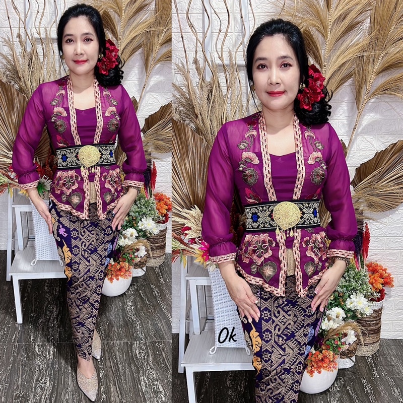 kebaya jadi bordir motif daun waru