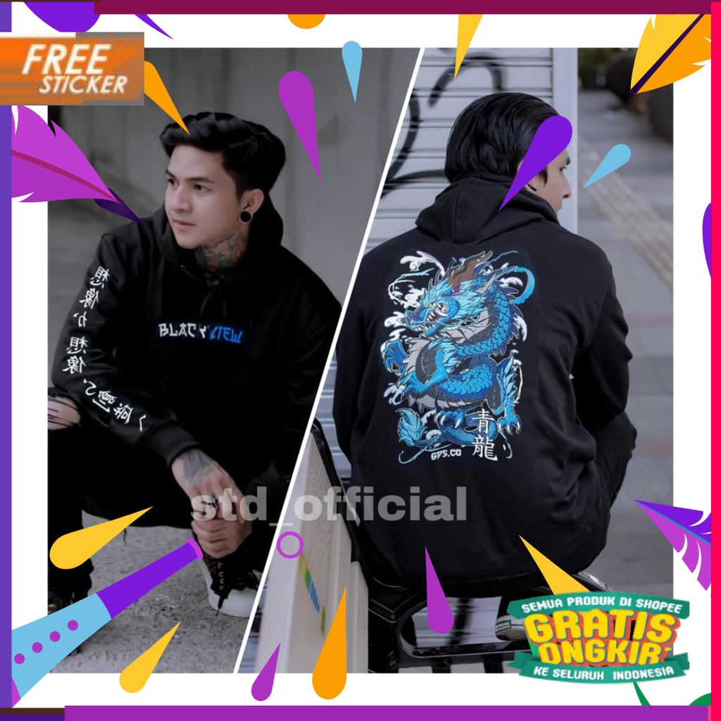 Putih hitam biru hijau orange pink tosca abu / Jaket hoodie pria blackview hodie motor sunmori naga 
