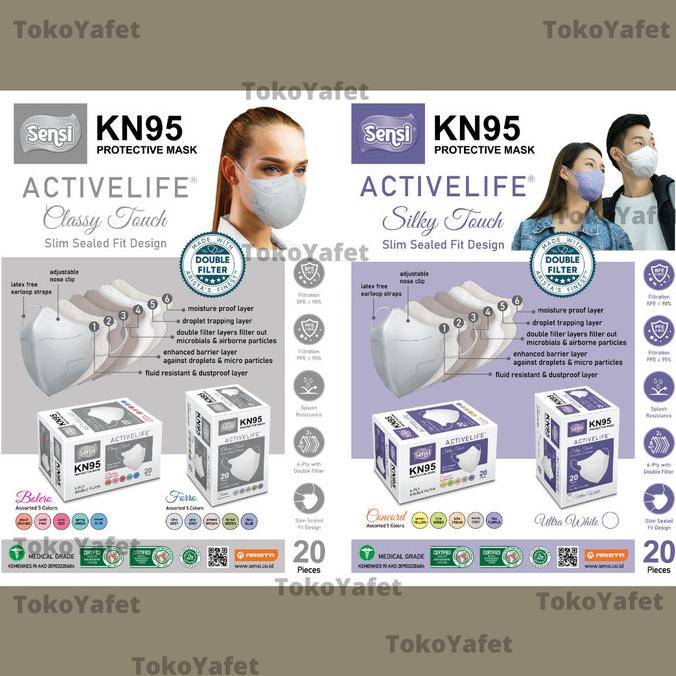 Masker SENSI KN95 Mask ACTIVE LIFE 6 ply isi 20 pcs Silky Classy Touch