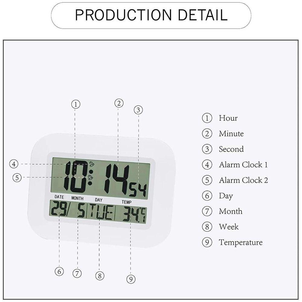 Solighter Jam Weker Alarm Rumah Samping Tempat Tidur Nomor Meja Clock Thermometer