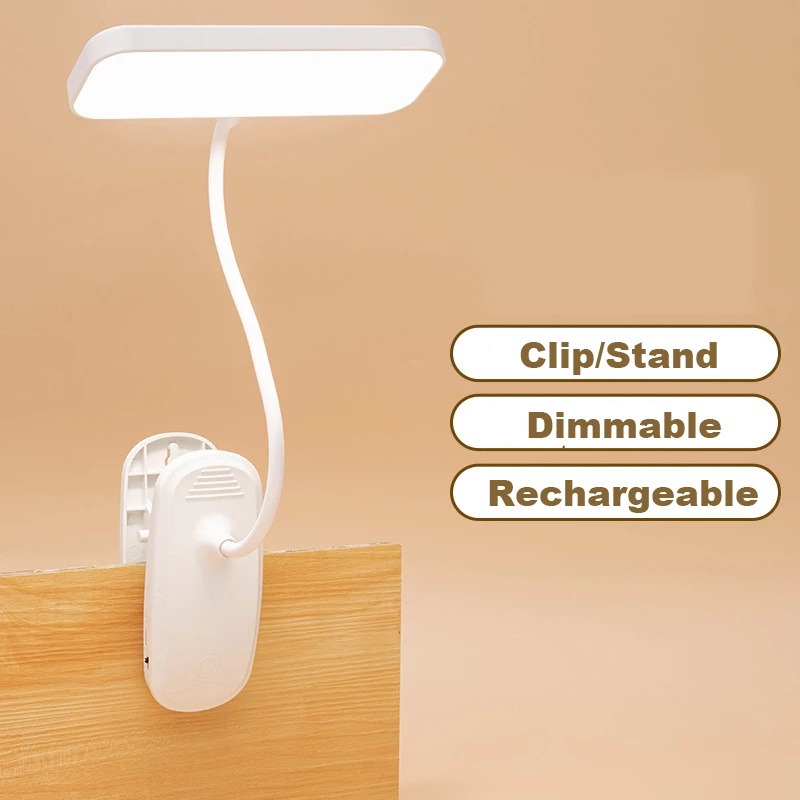 360° Lampu Meja Pelindung Mata Fleksibel Dengan Klip Tetap Fleksibel Peredupan Yang Dapat Ditekuk LED Samping Tempat Tidur USB Rechargeable Night Lamp 3kecepatan Dimmable USB Powered Belajar Kerja Kantor Membaca