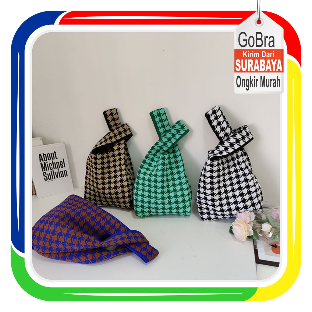 Gobra ♕ TW019 Tas Bene Korean Knitted Checkered Tote Bag Tas Rajut Motif New Totebag Buffollow Vacay Viral Bangkok Import