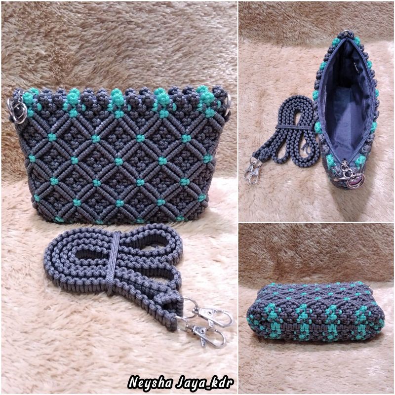 Tas Tali Kur Motif Melati/Tas Rajut Tali Kur/Tas Selempang Wanita