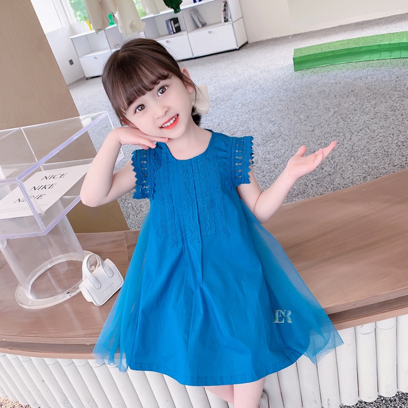 LNR Shop Dress Import Dengan Tutu di Bagian Kanan dan Kiri Ruffle Puffy Long Midi Dress Musim Panas Anak Perempuan Dress Midi Cute Skirt