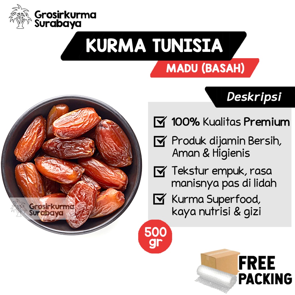 Kurma TUNISIA MADU 500gr Kaya Rasa &amp; Nutrisi Untuk Infused Nabeez Suplemen Kesehatan Sukari Mesir