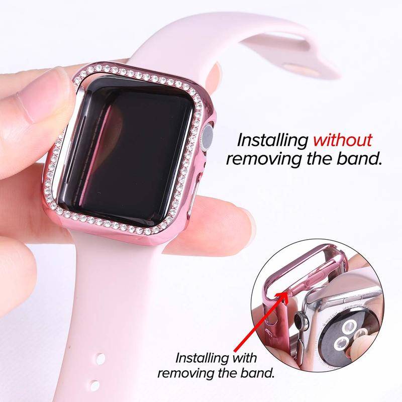 Diamond Case+Pelindung Layar Tempered Glass Untuk Apple Watch Series8 7 6 5 4 3 2 1 SE SE SE2 Bumper Cover Case Untuk iWatch 45mm 41mm 44mm 42mm 40mm 38mm