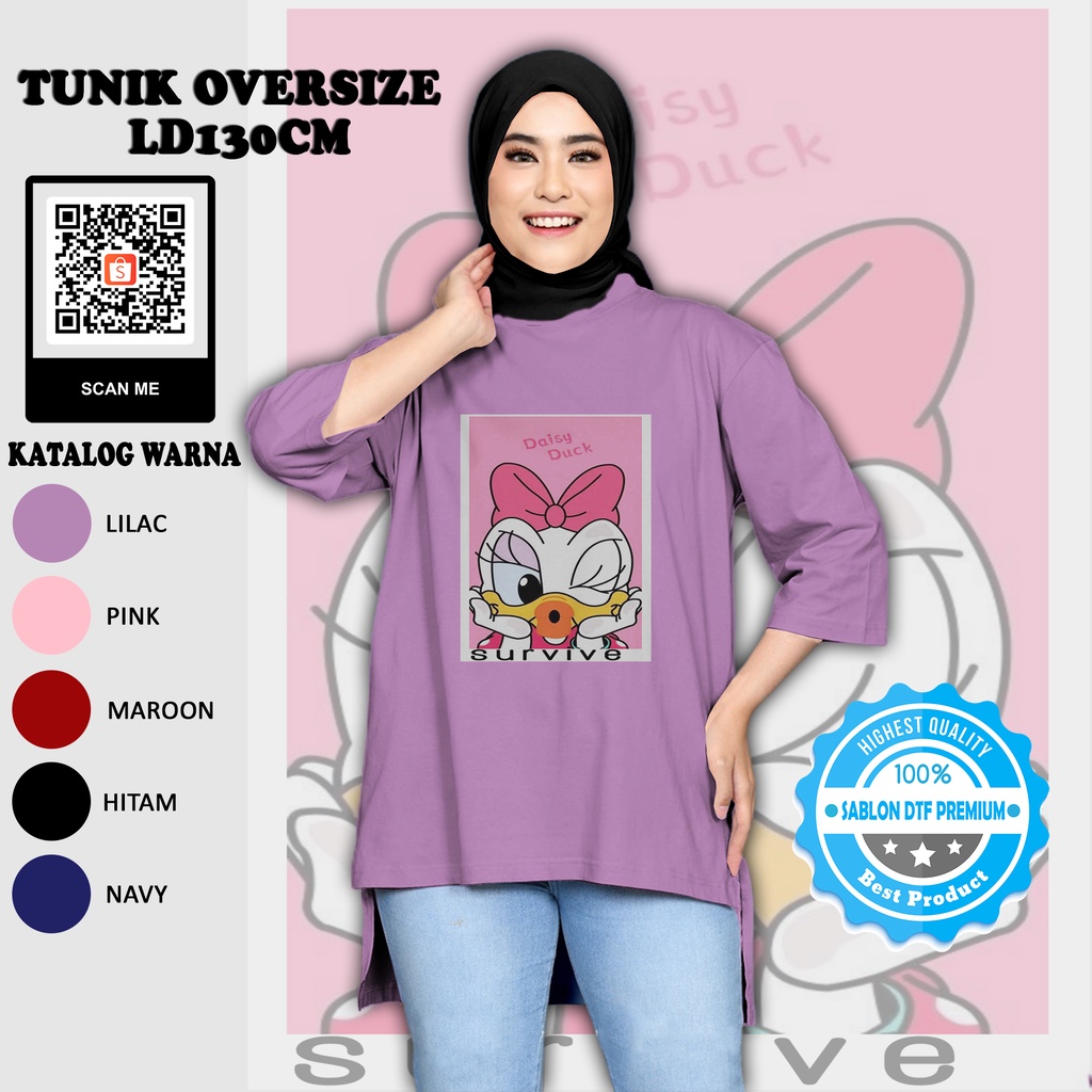 TUNIK KAOS WANITA JUMBO LD 130 DUCK PINK
