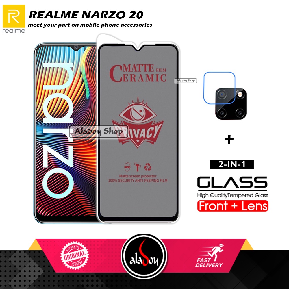 PAKET 2IN1 Anti Gores Privacy Realme Narzo 20 + Tempered Glass Kamera