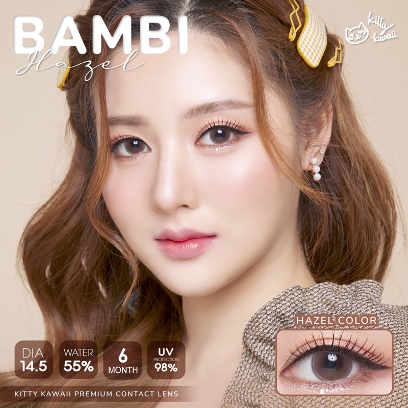 Softlens Kitty Kawaii Bambi Hazel / Coklat Normal Minus Beda Minus