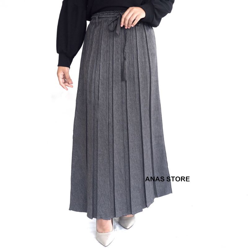 Rok Plisket Semi Wol -Rok Kerja Wanita Formal Model Rempel - Rok Terda Skirt Wood