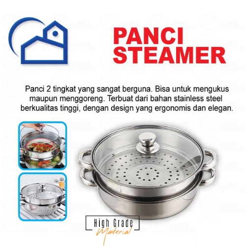 Panci Kukus Kukusan 28cm Double Stainless Steel Steamer - 2 Susun 4128