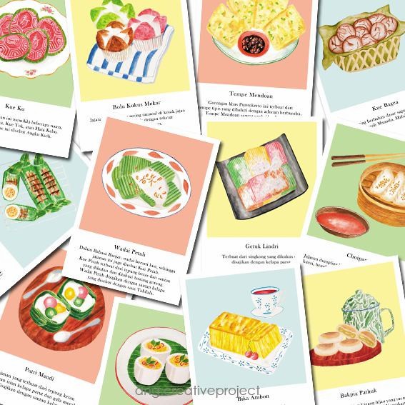 

ANG CREATIVE Post Card / Kartu Pos / Greeting Card Ilustrasi Jajan Pasar Indonesia