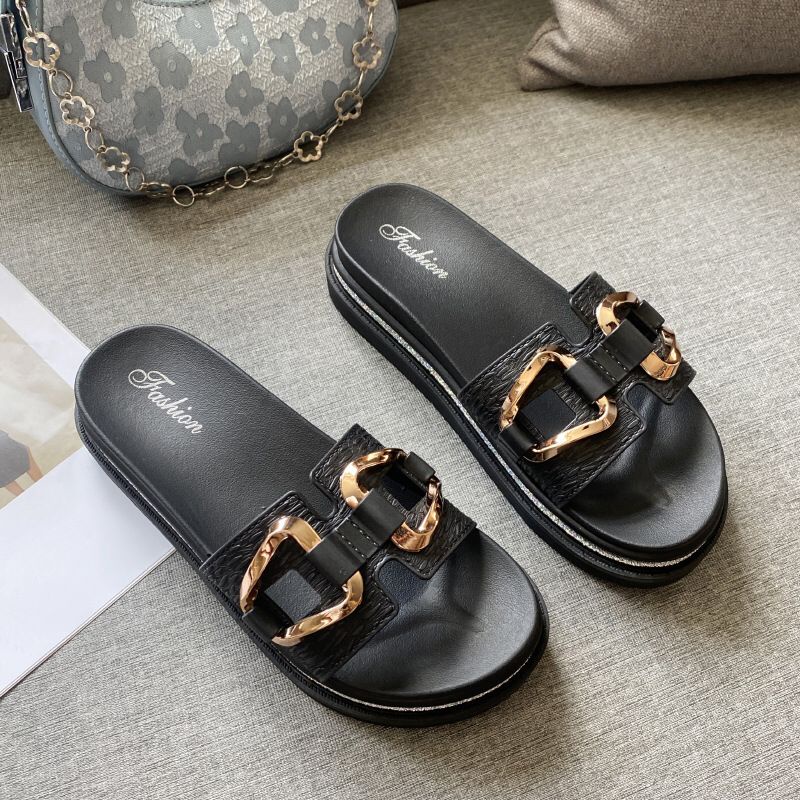 GROSIRTAS TG1640 Sandal Wedges Wanita Import Motif 2 Rantai Segitiga Cantik