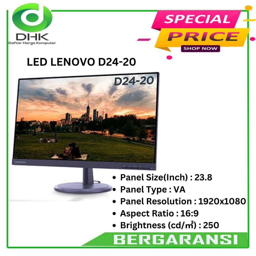 Led monitor lenovo 24 inch D24-20 1080P Hdmi VGA 75hz RESMI