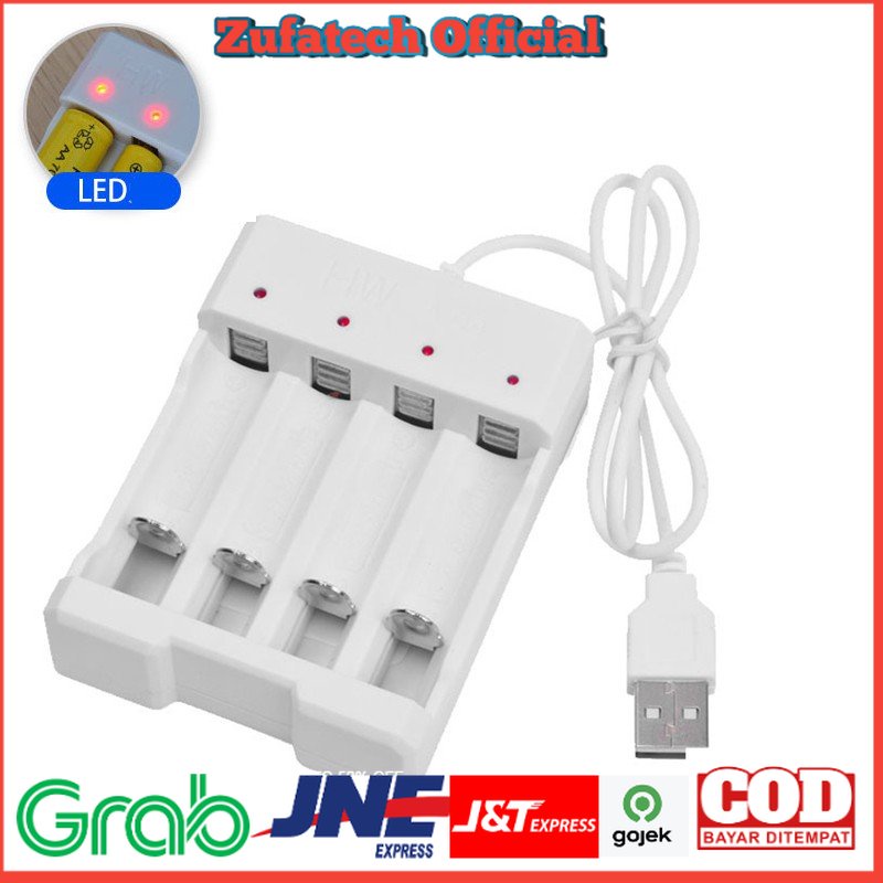 HCQWBING Charger Baterai USB Plug 4 slot for AA/AAA - H63 - White