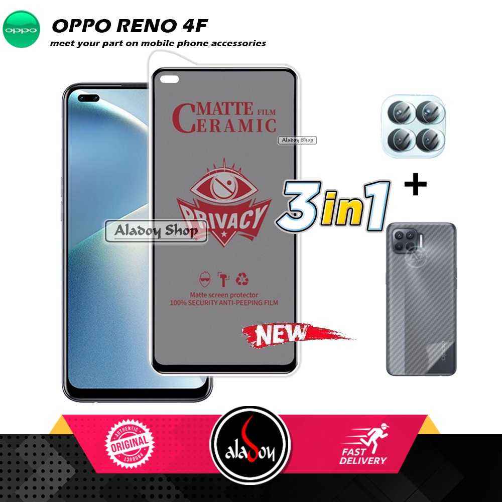 Tempered Glass Anti SPY Oppo Reno 4F Anti Gores Privacy + Tempered Glass kamera dan Skin Carbon