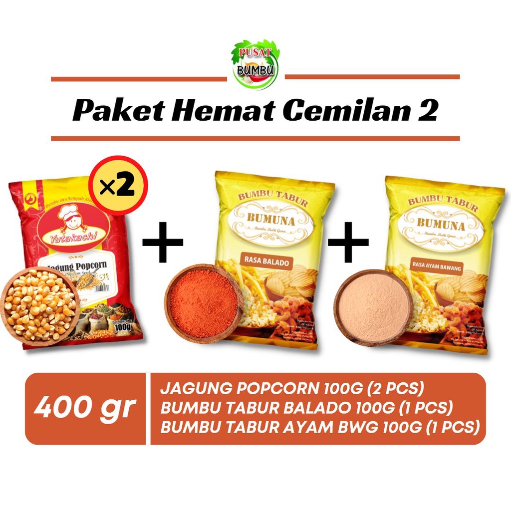 PAKET CEMILAN 2 / Popcorn (2) Balado (1) Ayam Bawang (1) BUMUNA Yutakachi