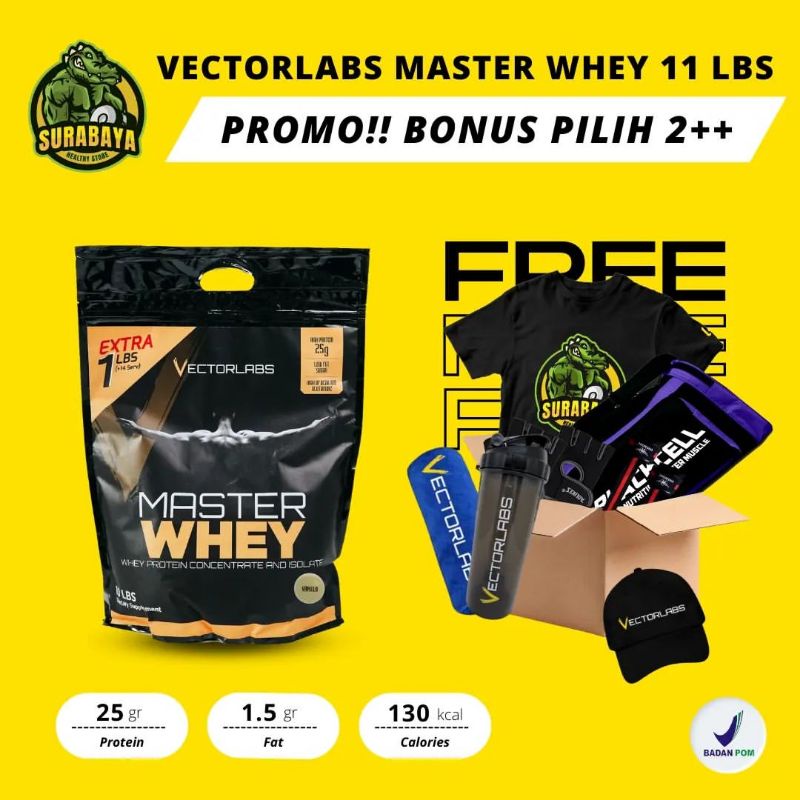 Vectorlabs Master Whey 11 Lbs BPOM Whey Protein Isolate Blend 10 Lbs Extra Free 1 Lbs